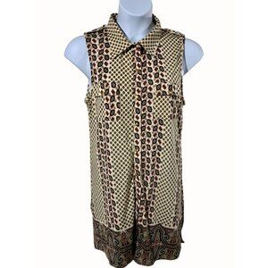 BCBGMaxAzria Sleeveless Snap Front StretchTunic XL Geometric Paisley Print
